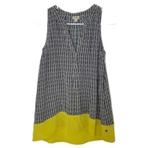 Hatley navy/white patterned with yellow band sleeveless 100% silk top size Small